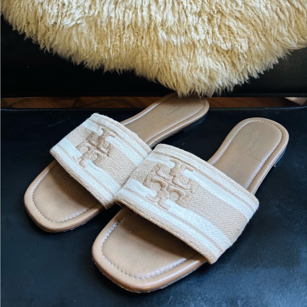 Tory Burch Double T Jacquard Slides